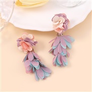 (purple)Korean style samll long style petal tassel Cloth multilayer Chiffon flowers earrings     Cloth fashion sweet
