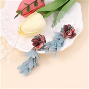 ( blue)Korean style samll long style petal tassel Cloth multilayer Chiffon flowers earrings     Cloth fashion sweet