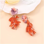 ( yellow)Korean style samll long style petal tassel Cloth multilayer Chiffon flowers earrings     Cloth fashion sweet