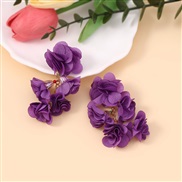 (purple) Bohemian style color flowers flowers chain Cloth earring     occidental style Nation wind Earring