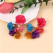 ( Color) Bohemian style color flowers flowers chain Cloth earring     occidental style Nation wind Earring