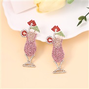 ( Pink) Hawaii exaggerating personality woman occidental style earring     trend color diamond fruits Earring