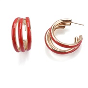 ( red)ins exaggerating Round enamel Alloy earrings temperament personality geometry ear stud Earring