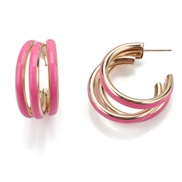 ( Pink)ins exaggerating Round enamel Alloy earrings temperament personality geometry ear stud Earring