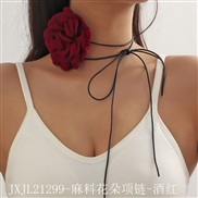 (JXJL21299  Flower necklace  Red wine)retro peony big flowers chain woman Cloth necklace chain clavicle chain Collar be