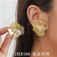 (JXER168  Flower  Gold) small fresh Earring  silver leaf flowers zircon gold petal earrings woman temperament flowers e
