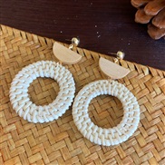 (  white)Round weave earrings Bohemian style wind personality ear stud Earring woman