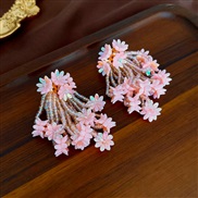 ( Silver needle  Pink Flower) wind beads flowers tassel silver earrings elegant samll high temperament sweet summer day