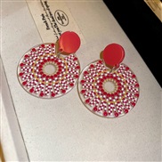 ( Silver needle  Pink Flowercircular )sweet enamel Acrylic flowers drop Round silver earrings fashion high geometry tem