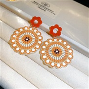 ( Silver needle  Orange Flowercircular )sweet enamel Acrylic flowers drop Round silver earrings fashion high geometry t