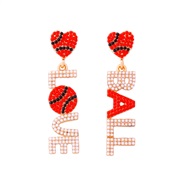 ( red) summer Alloy love diamond Word earring lady personality fashion long Earring gift