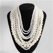 (Pearl ) wind imitate Pearl necklace multilayer retro white wind beads chain chain