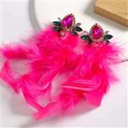( rose Red) exaggerating feather earrings fashionO Earring woman diamond long style