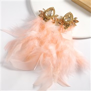( Pink) exaggerating feather earrings fashionO Earring woman diamond long style
