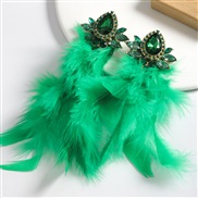 ( green) exaggerating feather earrings fashionO Earring woman diamond long style