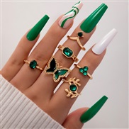(23642 green)occidental style retro personality fashion Metal imitate diamond love ring more woman