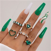 (23656 green)occidental style retro personality fashion Metal imitate diamond love ring more woman