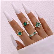 (23759 green)occidental style retro personality fashion Metal imitate diamond love ring more woman