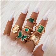 (25195 green)occidental style retro personality fashion Metal imitate diamond love ring more woman