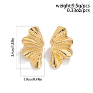 ( 2  Gold 32 3)occidental style exaggerating Metal wind silver leaf ear stud wind Shells patternearrings retro earrings