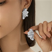 ( 2  White K 32 3)occidental style exaggerating Metal wind silver leaf ear stud wind Shells patternearrings retro earri