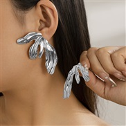 ( 3  White K 32 4)occidental style exaggerating Metal wind silver leaf ear stud wind Shells patternearrings retro earri
