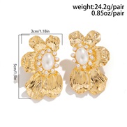 ( 5  Gold 321 )occidental style exaggerating Metal wind silver leaf ear stud wind Shells patternearrings retro earrings