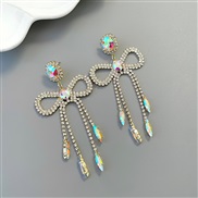 (AB) high bow earrings woman sweet Alloy embed colorful diamond claw chain tassel Earring