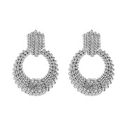 (silvery )occidental style Round Alloy diamond earring samll exaggerating geometry highs silver banquet earrings