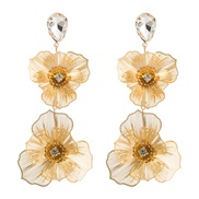 ( Gold) fashion hollow Alloy flowers earrings woman brief high exaggerating long style temperament Earring