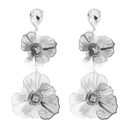 ( Silver) fashion hollow Alloy flowers earrings woman brief high exaggerating long style temperament Earring