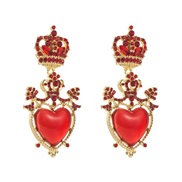 ( red)occidental style retro Alloy diamond love crown earringss silver samll Earring personality long style heart-shape