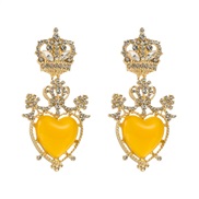 ( yellow)occidental style retro Alloy diamond love crown earringss silver samll Earring personality long style heart-sh