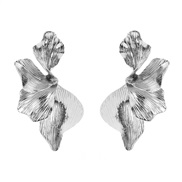 ( Silver)occidental style wind brief atmospheric earrings Irregular petal ear studs silver multilayer flowers Earring
