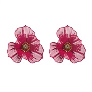 ( rose Red)occidental style summer flowers earrings woman Alloy diamond multilayer ear stud temperament sweet high Earr