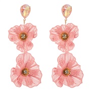 ( Pink)occidental style sweet multilayer flowers earrings woman diamond high earrings temperament long style banquet Ea