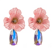 ( Pink)occidental style trend summer diamond flowers earrings personality exaggerating creative Colorful drop earring t