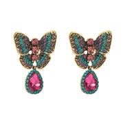 ( rose Red)Korean style silver temperament samll butterfly earrings woman highins wind drop pendant Earring