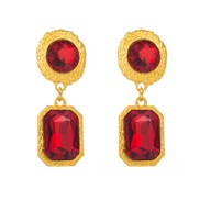 ( red)occidental style retro exaggerating square diamond earrings woman silver multilayer high fashion temperament Earr
