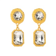 ( white)occidental style retro exaggerating square diamond earrings woman silver multilayer high fashion temperament Ea