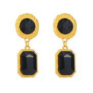 ( black)occidental style retro exaggerating square diamond earrings woman silver multilayer high fashion temperament Ea