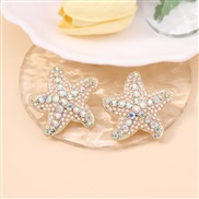 ( white)summer wind creative personality diamond starfish ear stud     fresh lovely trend sweet woman Earring