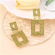 ( green) exaggerating fashion brilliant geometry diamond hollow square earring     trend Ladies banquet Earring