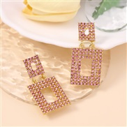 ( Pink) exaggerating fashion brilliant geometry diamond hollow square earring     trend Ladies banquet Earring