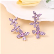(purple)Korean style super fully-jewelled temperament butterfly tassel earrings   fashion samll wind lady Earring