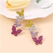 ( Color)Korean style super fully-jewelled temperament butterfly tassel earrings   fashion samll wind lady Earring