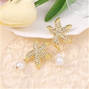 ( white) fashion wind diamond trend Colorful starfish     imitate Pearl pendant wind Earring