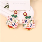 (yellow  red)creative Word beads earrings woman   occidental style fashion sweet personality ear stud