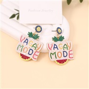 (yellow  Navy blue)creative Word beads earrings woman   occidental style fashion sweet personality ear stud