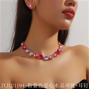 (JXJL21194 purplelove  crystal necklace+) color white Peach heart love glass Rhinestone clavicle chain exaggerating col